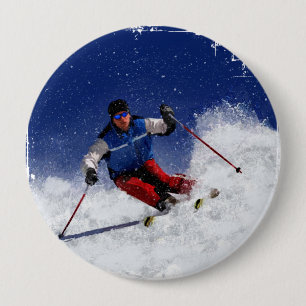 Ski Racing Down the Mountain 10 Cm Round Badge