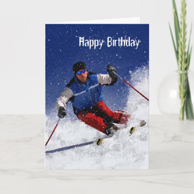 Ski Racing Down the Mountain Card (Front)