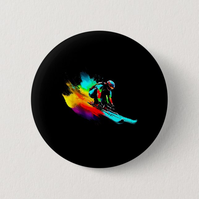 Ski Racing Rainbow  6 Cm Round Badge (Front)