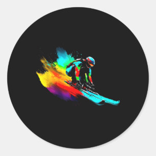 Ski Racing Rainbow  Classic Round Sticker