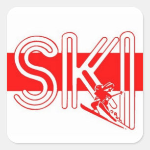 Ski Red Stripe with Snowskier Square Sticker