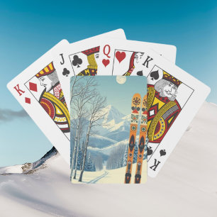 Ski Resort snowy mountain vacation Postcard Playing Cards