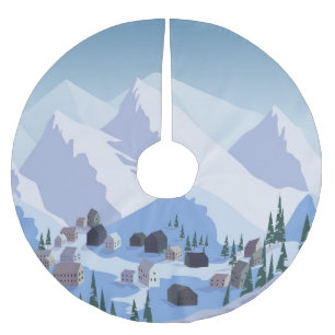 Ski Resort: Vintage Mountain Landscape Brushed Polyester Tree Skirt