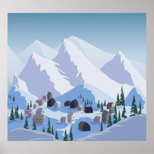Ski Resort: Vintage Mountain Landscape Poster
