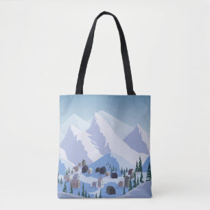 Ski Resort: Vintage Mountain Landscape Tote Bag