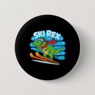 Ski Rex Funny Skiing Dinosaur Winter Sports Design 6 Cm Round Badge