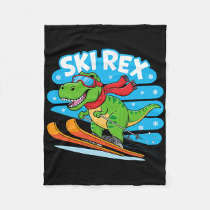Ski Rex Funny Skiing Dinosaur Winter Sports Design Fleece Blanket