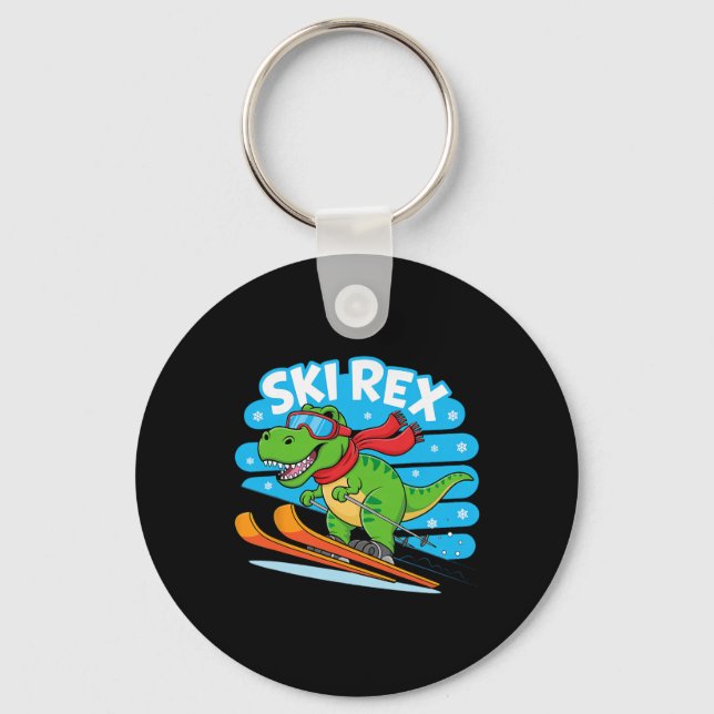 Ski Rex Funny Skiing Dinosaur Winter Sports Design Key Ring (Front)