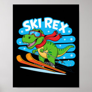 Ski Rex Funny Skiing Dinosaur Winter Sports Design Poster