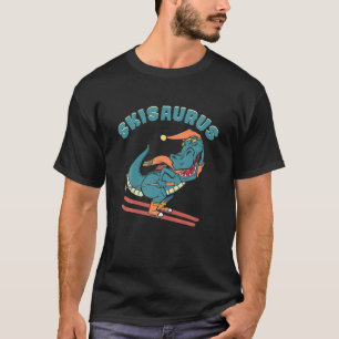 Ski Saurus Dinosaur Skiing Rex With Hat And Scarf T-Shirt