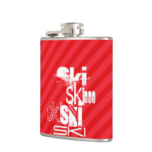 Ski; Scarlet Red Stripes Hip Flask