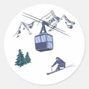 Ski Scene Winter Sports Classic Round Sticker