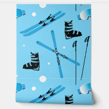 Ski School Snow Sports Blue Skiing Pattern