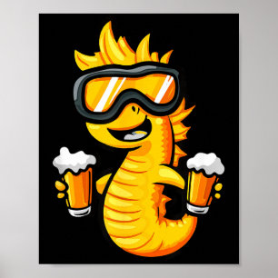 Ski seahorse with beer _ apres ski comic  poster