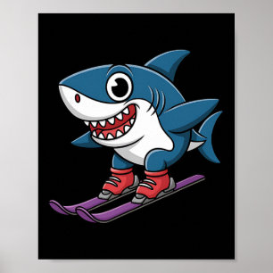 Ski Shark Cartoon Alpine Snow Sports Winter Humor Poster