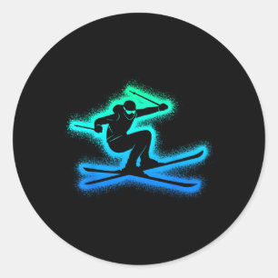 Ski Skier Kids Boys Men Skiing Classic Round Sticker