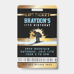 SKI SKIER MOUNTAIN Birthday ALL ACCESS Lift Ticket ID Badge
