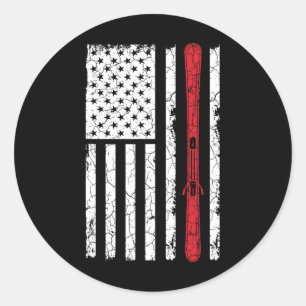 Ski Skiier American Flag Skiing Usa Gift Classic Round Sticker