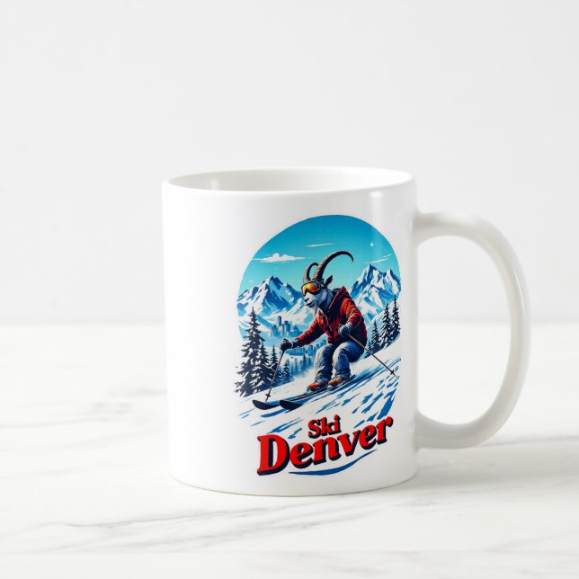Ski Skiing Adventure Goat In Denver Mountains  Coffee Mug (Right)
