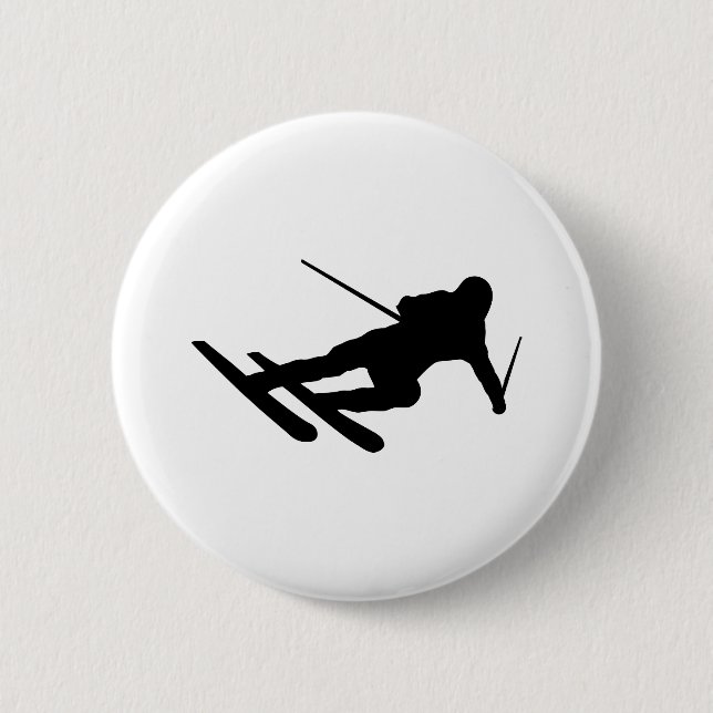 ski skiing downhill skier 6 cm round badge (Front)