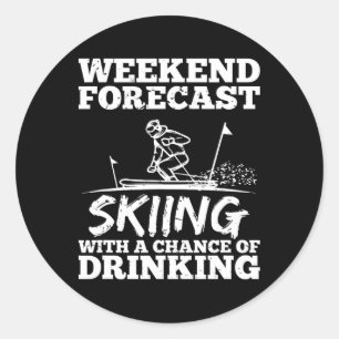 Ski Skiing Drinking Chance Beer Wine Alcohol Funny Classic Round Sticker