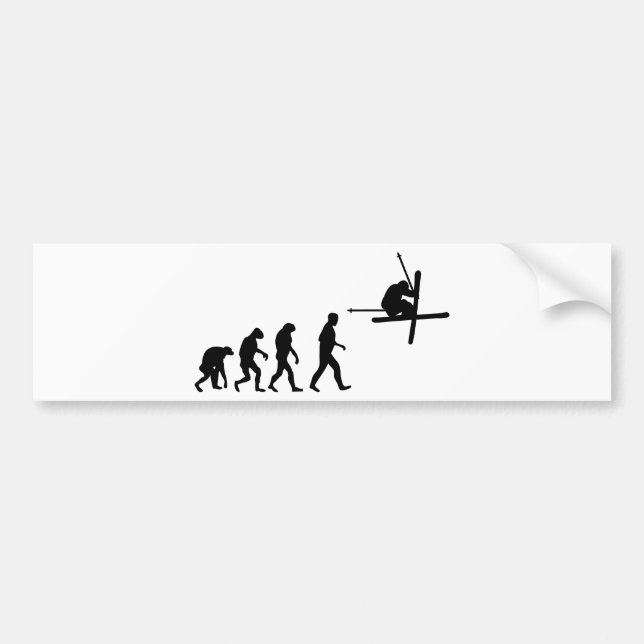 ski skiing evolution bumper sticker (Front)
