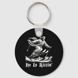Ski Skiing Jesus Christ Skiis Rizzin' Snow Christi Key Ring