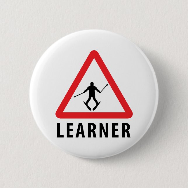 ski skiing learner 6 cm round badge (Front)