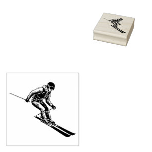  Ski Skiing Mountains Skier Winter Sports Rubber Stamp