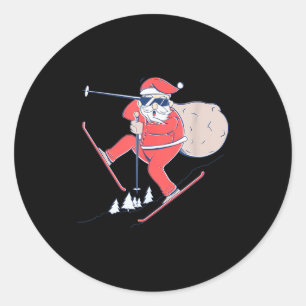 Ski Skiing Snow Santa Claus Christmas X-mas Gift  Classic Round Sticker