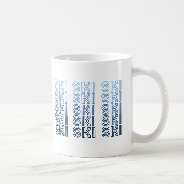 ski skiing sport blue text coffee mug (Right)