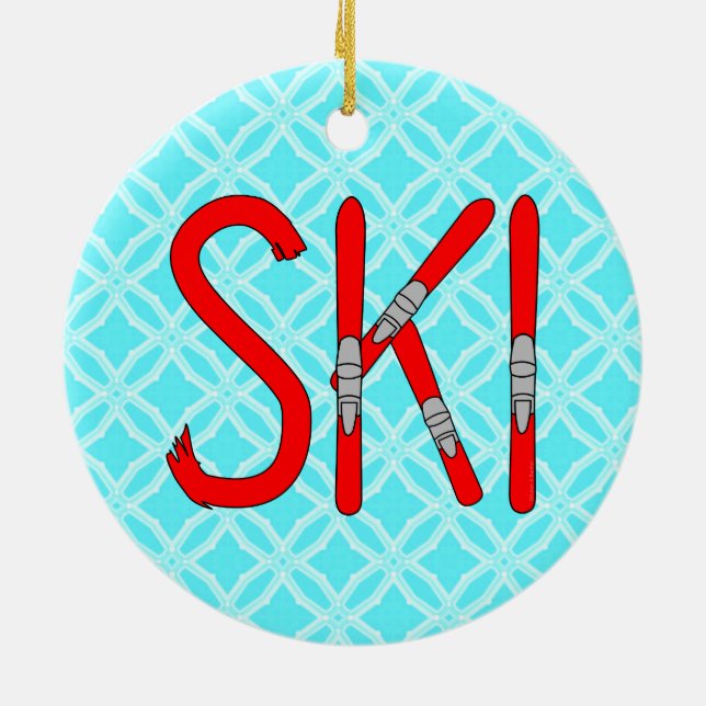 Ski Skis Ceramic Tree Decoration (Back)