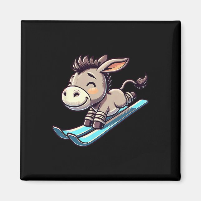 Ski Slope Donkey Cute Winter Alpine Character  Magnet (Front)