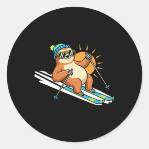 Ski Sloth With Sungles And Beanie Sunny Slope Classic Round Sticker