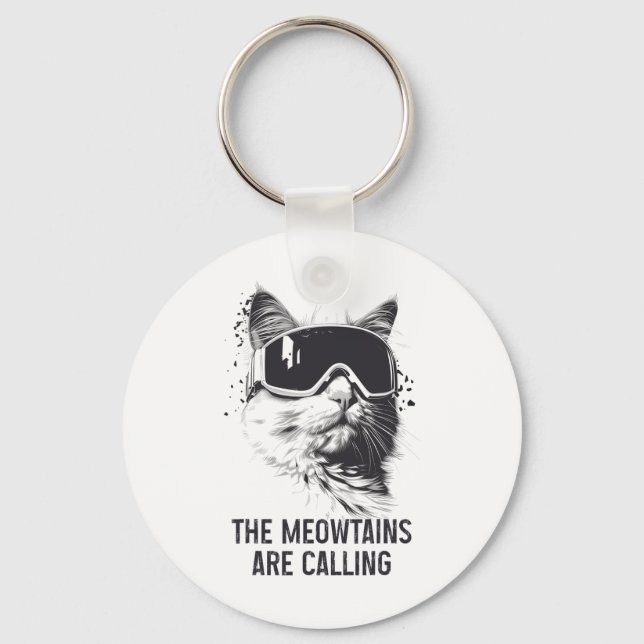 Ski Snowboard Cat Funny The Meowtains Are Calling  Key Ring (Front)