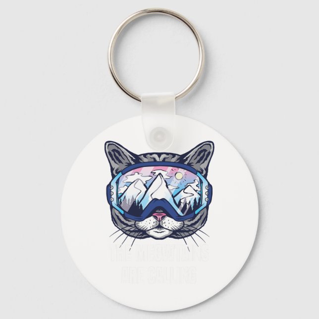 Ski Snowboard Goggles Funny The Meowtains Are Call Key Ring (Front)