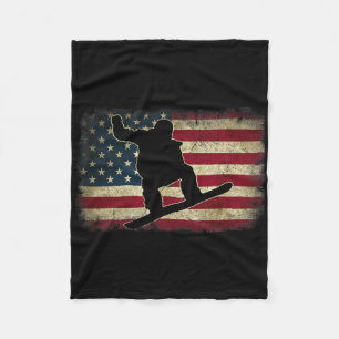 Ski Snowboard Snowboarder American Usa Flag Vintag Fleece Blanket