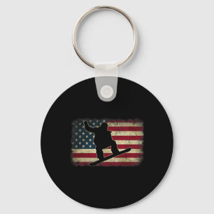 Ski Snowboard Snowboarder American Usa Flag Vintag Key Ring