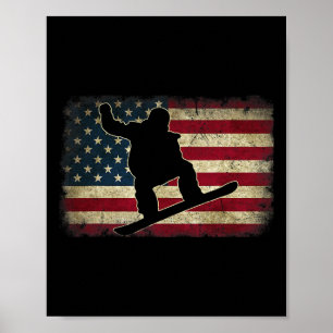Ski Snowboard Snowboarder American Usa Flag Vintag Poster