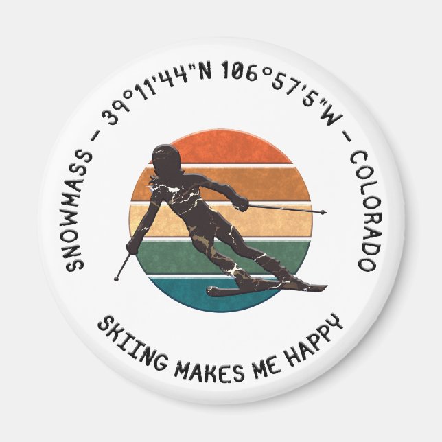 Ski Snowmass, Colorado - Woman Skier, Black Text Magnet (Front)