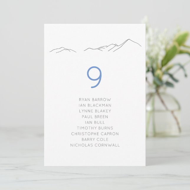 Ski Snowy Mountain Wedding Seating Chart Card (Standing Front)
