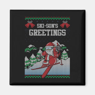 Ski-sons Greetings Santa Claus Skiing Ugly Christm Magnet