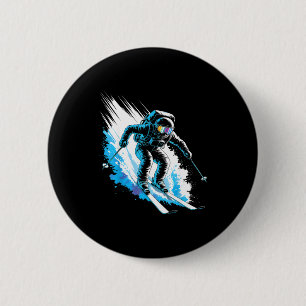 Ski space winter sport skier funny skiing astronau 6 cm round badge