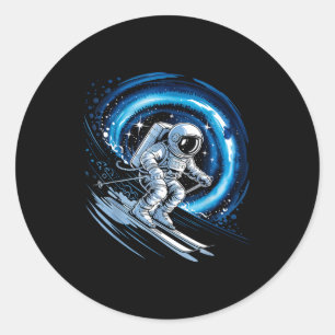 Ski space winter sport skier funny skiing astronau classic round sticker