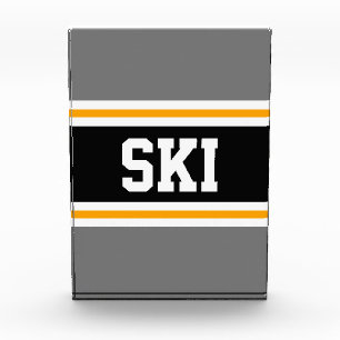 SKI Sporty Bold Grey Black White Yellow Stripes Photo Block