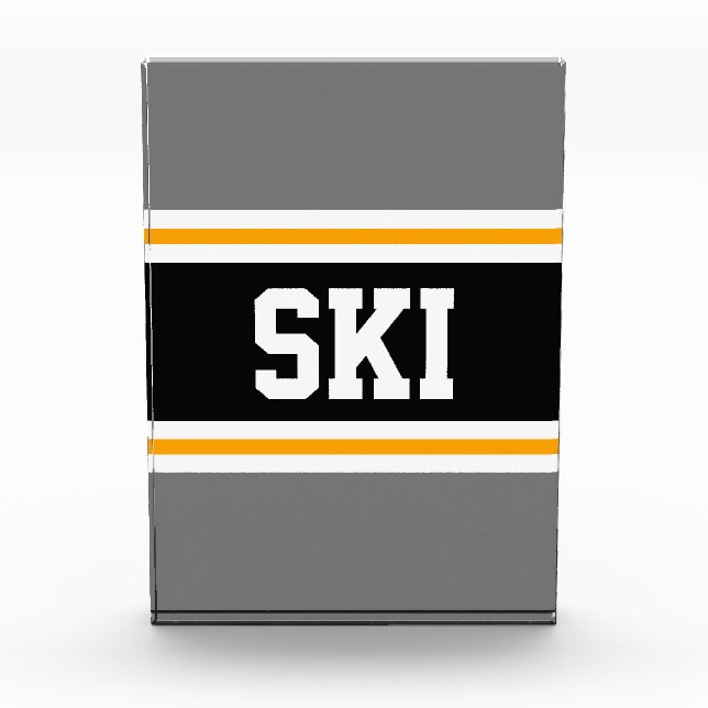 SKI Sporty Bold Grey Black White Yellow Stripes Photo Block (Front)