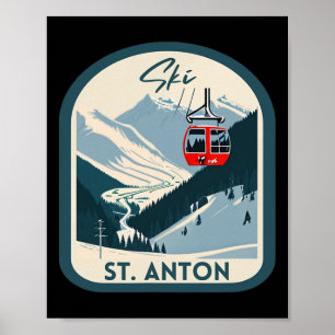 Ski St. Anton Retro Vintage Style St. Anton Skiing Poster