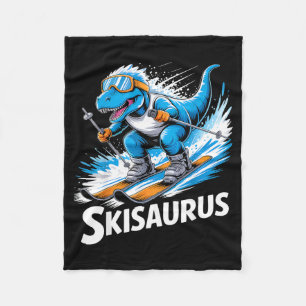 Ski t-rex winter sport skier dino funny skiing fleece blanket