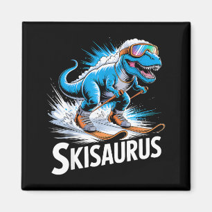 Ski t-rex winter sport skier dino funny skiing magnet