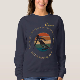 Ski Telluride, Colorado - Woman Skier, Yellow Text Sweatshirt